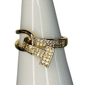 Gold-Tone Ribbon Ring with CZ Sparkling Accents